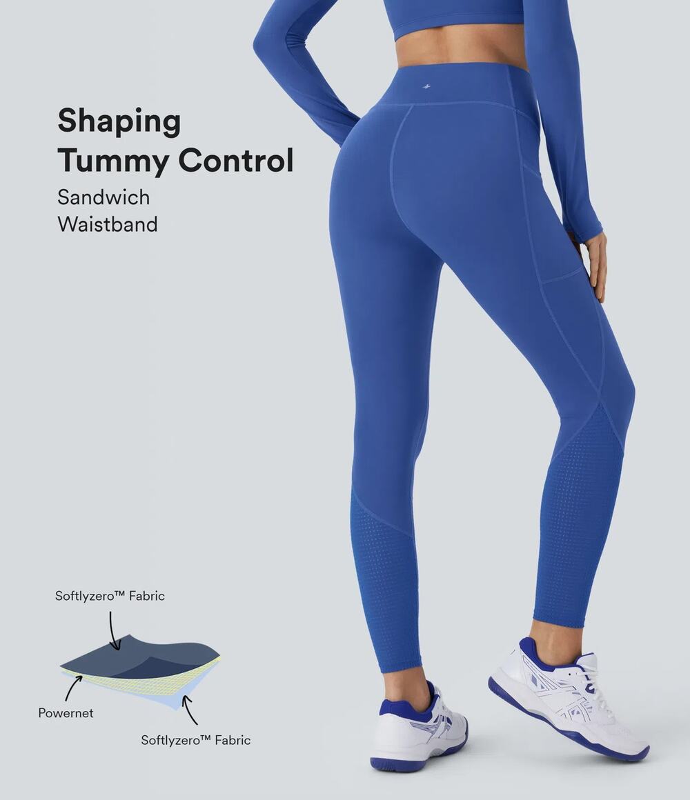 Halara SoftlyZero SoCinched Tummy Control Perforated 7/8 Leggings Beau Blue S